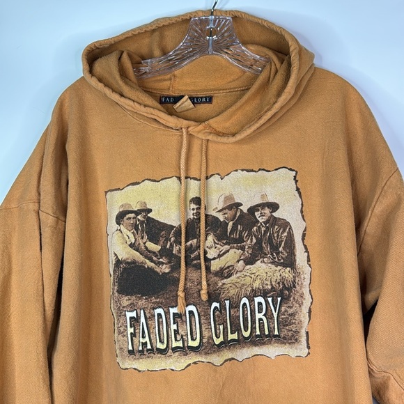 Vintage Faded Glory Orange Large Logo Hooded Sweatshirt Size Large - Picture 2 of 10